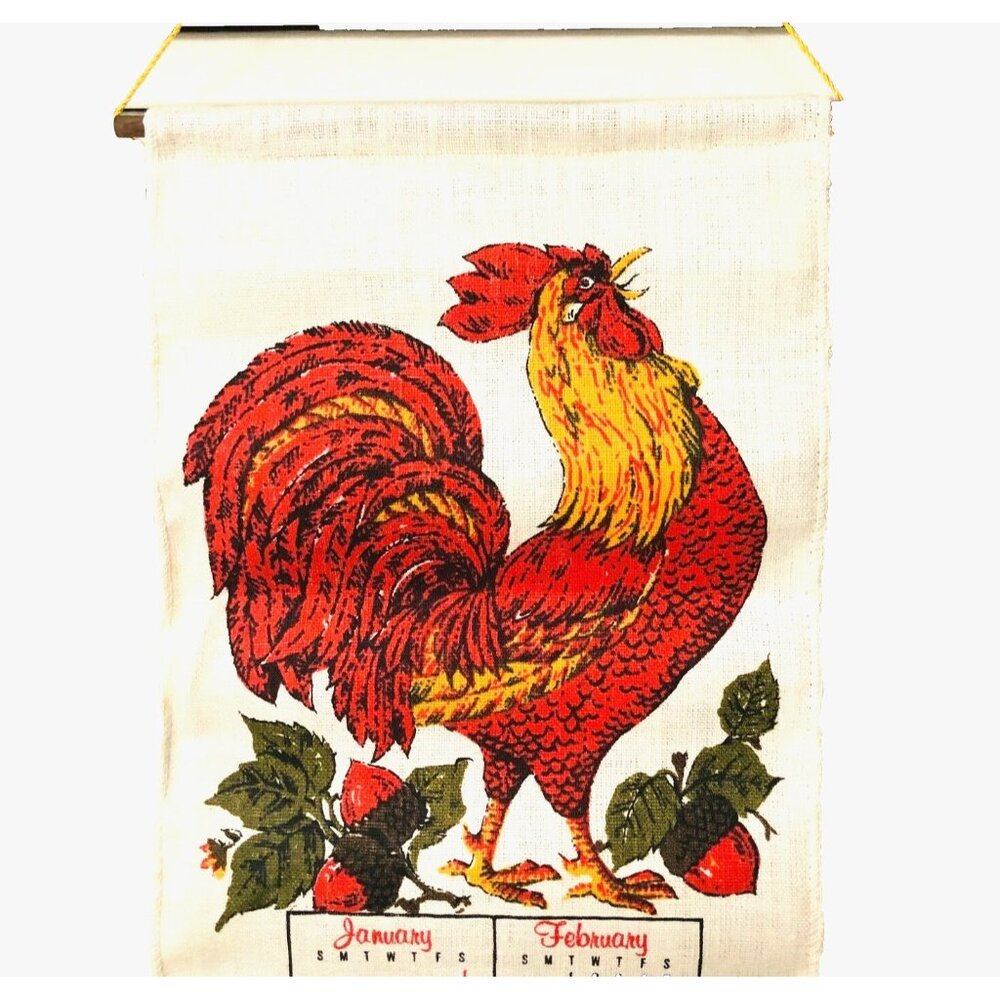VTG 1977 Linen Rooster‎ Chicken Calendar Dowel Cigarette Ad NIB Farm Country